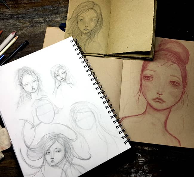 Face #21-25; Pencil & Pastels -Practicing in Various Sketchbooks 
