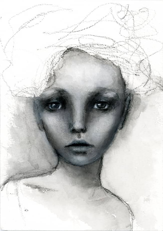 Face #33; Work in Progress? --Stabilo & Gesso on 5"x7" watercolor paper